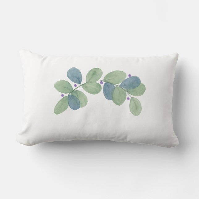 Green Blue Watercolor Eucalyptus  Lumbar Cushion (Front)