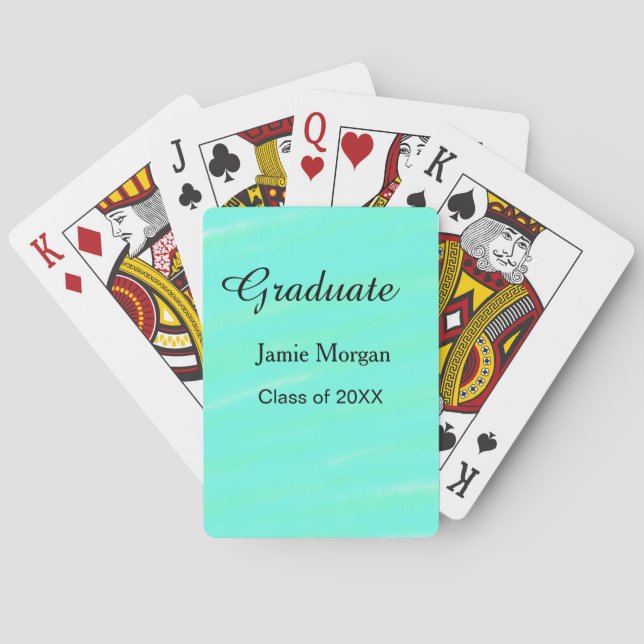 Green blue watercolor graduation add name year  playing cards (Back)