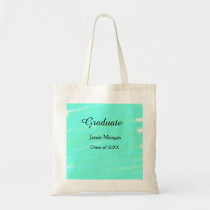 Green blue watercolor graduation add name year tote bag
