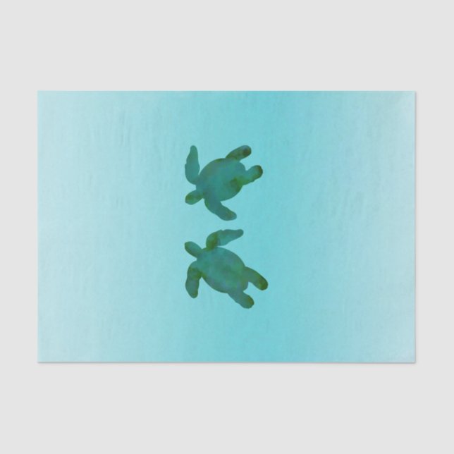 Green Blue Watercolor Ocean 2 Sea Turtles Tissue Paper (Front)
