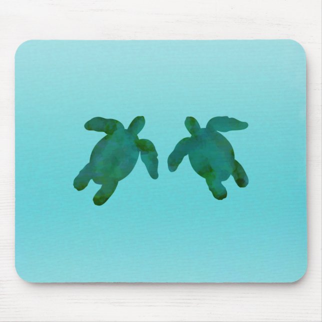 Green Blue Watercolor Ocean Sea Turtles Mouse Mat (Front)