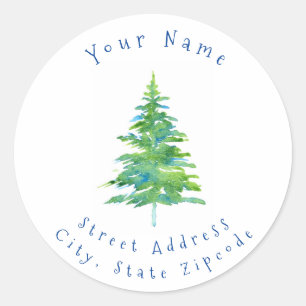'Green Blue Watercolor Pine Tree' Labels