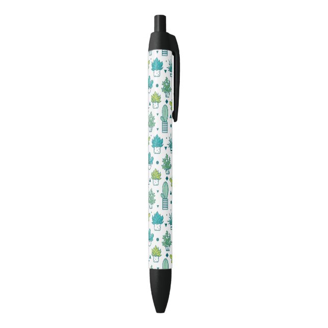 Green & Blue Watercolor Succulent Pattern Black Ink Pen (Bottom (Vertical))
