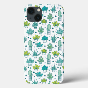 Green & Blue Watercolor Succulent Pattern iPhone 13 Case