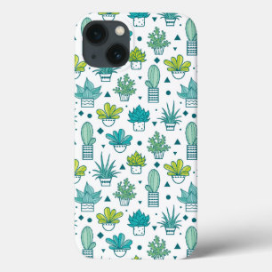 Green & Blue Watercolor Succulent Pattern iPhone 13 Case