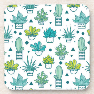 Green & Blue Watercolor Succulent Pattern Coaster