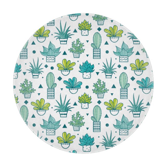 Green & Blue Watercolor Succulent Pattern Cutting Board (Front)