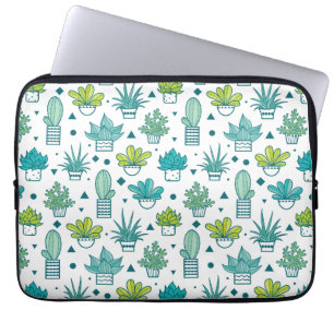 Green & Blue Watercolor Succulent Pattern Laptop Sleeve