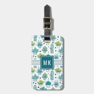Green & Blue Watercolor Succulent Pattern Luggage Tag