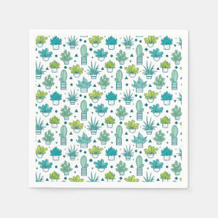 Green & Blue Watercolor Succulent Pattern Napkin
