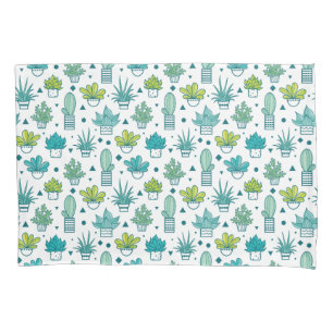 Green & Blue Watercolor Succulent Pattern Pillowcase
