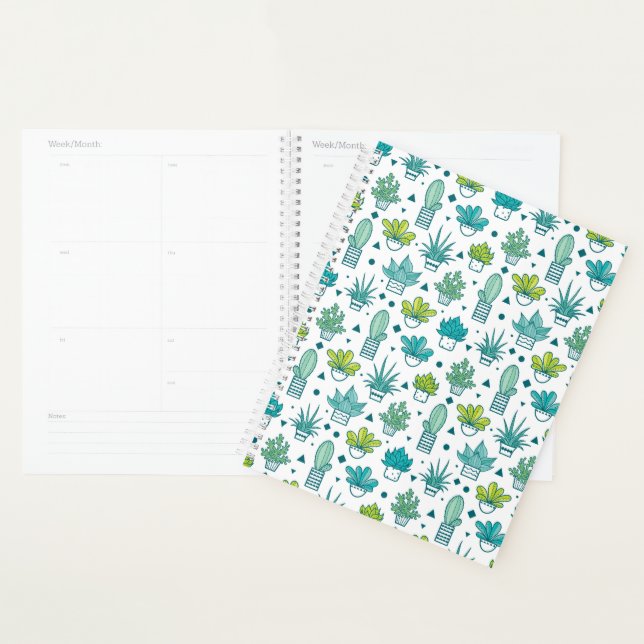 Green & Blue Watercolor Succulent Pattern Planner (Display)