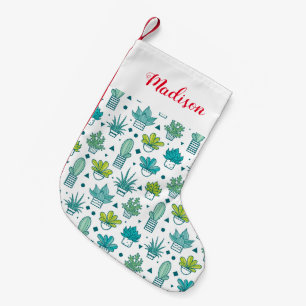 Green & Blue Watercolor Succulent Pattern Small Christmas Stocking