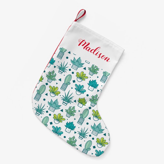 Green & Blue Watercolor Succulent Pattern Small Christmas Stocking (Front (Hanging))