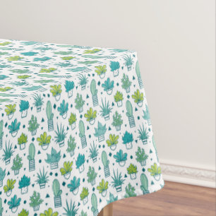Green & Blue Watercolor Succulent Pattern Tablecloth
