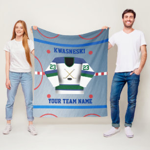 Green   Blue Wh. Ice Hockey Rink   Player Jersey Fleece Blanket