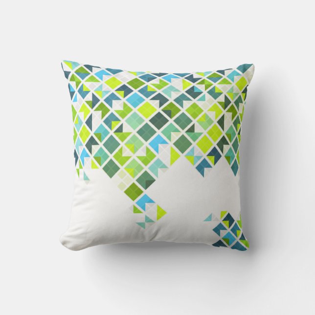 Green, blue, white geometric pattern cushion (Front)