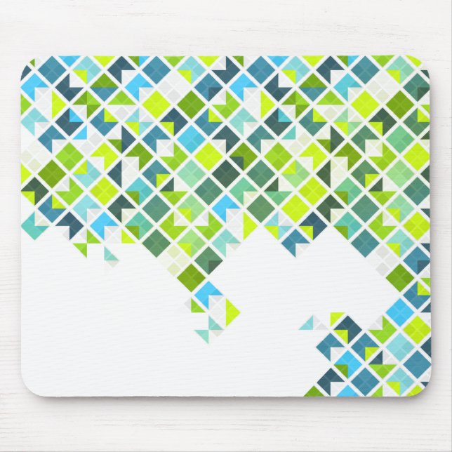 Green, blue, white geometric pattern mouse mat (Front)