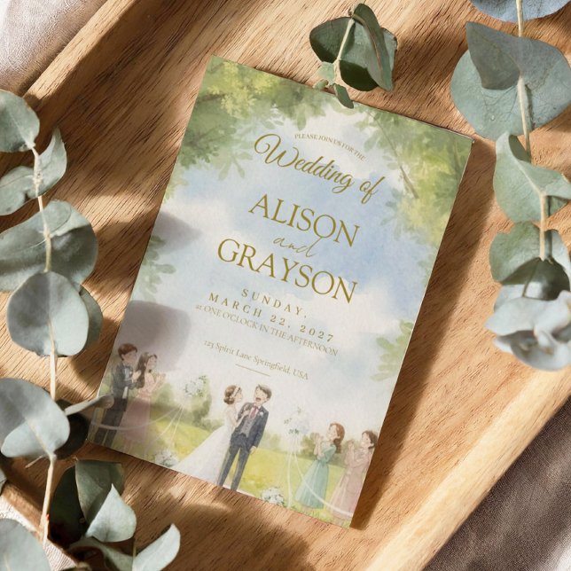 Green Blue White Sky Watercolor Outdoor Wedding  Invitation (Creator Uploaded)