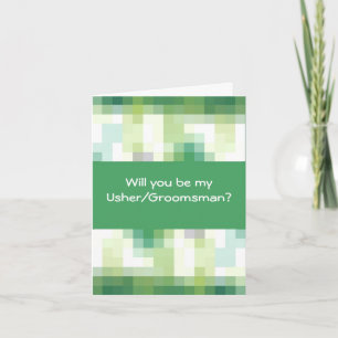 Green, Blue, White Squares, Groomsman Request Invitation