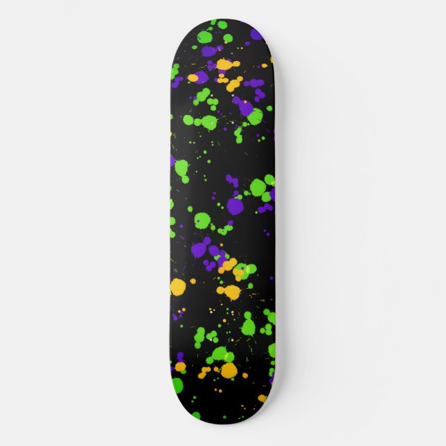 Green Blue Yellow Paint Splatter Design Pattern Skateboard (Front)