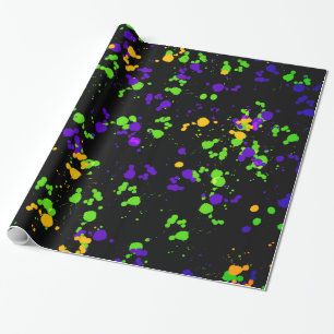 Green Blue Yellow Paint Splatter Design Pattern Wrapping Paper