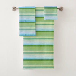 Green blue yellow stripes - grunge look bath towel set