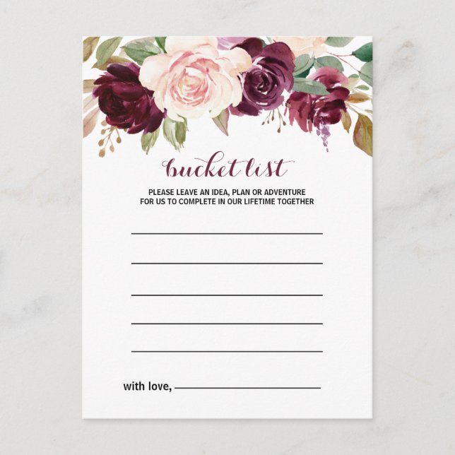 Green Blush Burgundy Floral Bucket List Cards (Front)