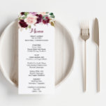 Green Blush Burgundy Floral Dinner Menu Card<br><div class="desc">This green blush burgundy floral dinner menu card is perfect for a rustic wedding. The design features elegant green,  blush,  purple,  red and burgundy hand-drawn flower bouquets,  inspiring natural beauty.

This menu can be used for a wedding reception,  rehearsal dinner,  bridal shower or any event.</div>