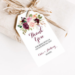 Green Blush Burgundy Floral Thank You Gift Tags