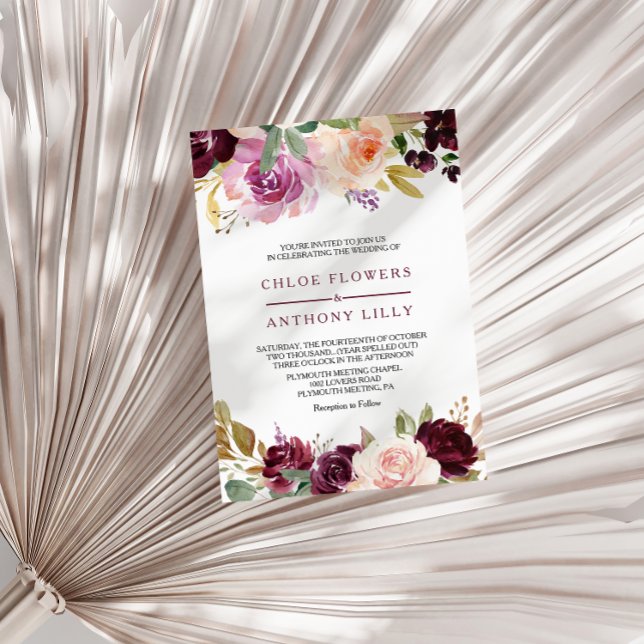 Green Blush Burgundy Floral wedding Invitation (Creator Uploaded)