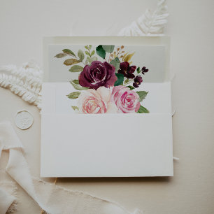 Green Blush Burgundy Floral Wedding Invitation Envelope