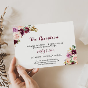 Green Blush Burgundy Floral Wedding Reception Card