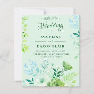 Green Blush Floral Budget Wedding Invitation