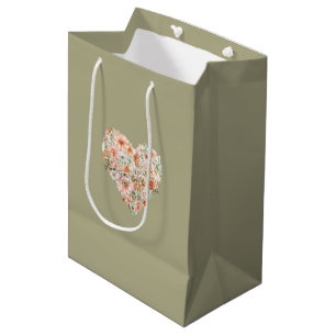Green Blush Peach Orange Floral Bridal Shower Medium Gift Bag