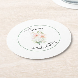 Green Blush Peach Orchid Flowers Wedding Round Paper Coaster