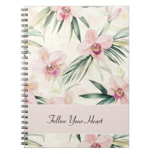Green Blush Pink Orchid Flowers Heart Notebook