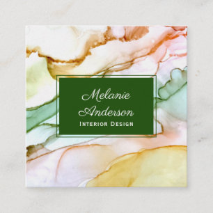 Green Blush Pink Pastel Interior Design Square Business Card