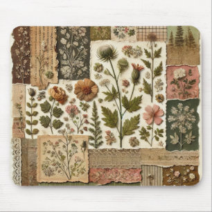 Green Blush Pink Patchwork Floral Quilted Design Mouse Mat