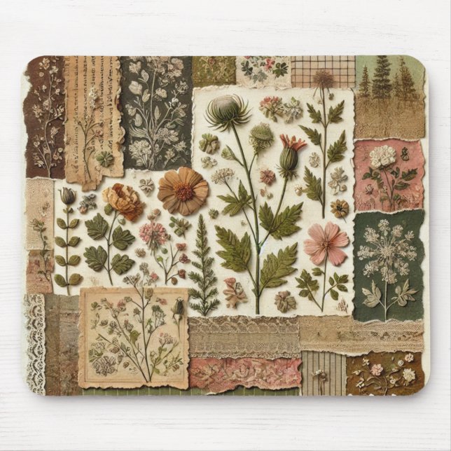 Green Blush Pink Patchwork Floral Quilted Design  Mouse Mat (Front)
