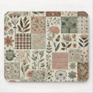 Green Blush Pink Patchwork Floral Quilted Design Mouse Mat