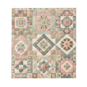 Green Blush Pink Patchwork Floral Quilted Design  Notepad
