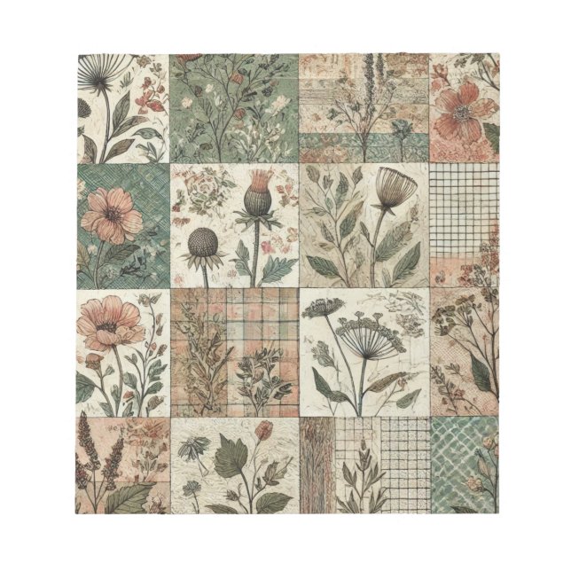 Green Blush Pink Patchwork Floral Quilted Design  Notepad (Front)