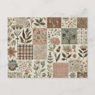 Green Blush Pink Patchwork Floral Quilted Design  Postcard