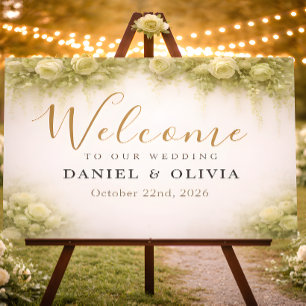 Green Blush Rose Foliage Wedding Welcome Sign