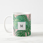 Green blush watercolor tropical leaves monogram coffee mug<br><div class="desc">Modern green blush watercolor tropical leaves monogram mug.
You can easily change the monogram to personalise it.</div>