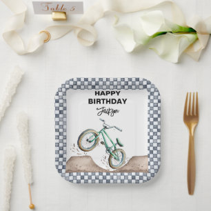 Green BMX Dirt bike birthday  Paper Plate