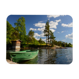 Green boat in a fjord in Norway Magnet