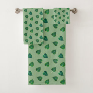 Green Bodhi Leaves on Laurel Green Bath Towel Set