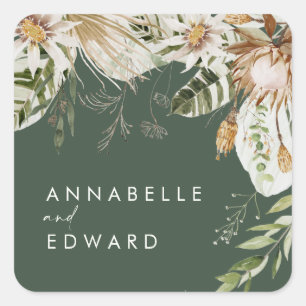 Green bohemian botanical modern elegant foliage square sticker